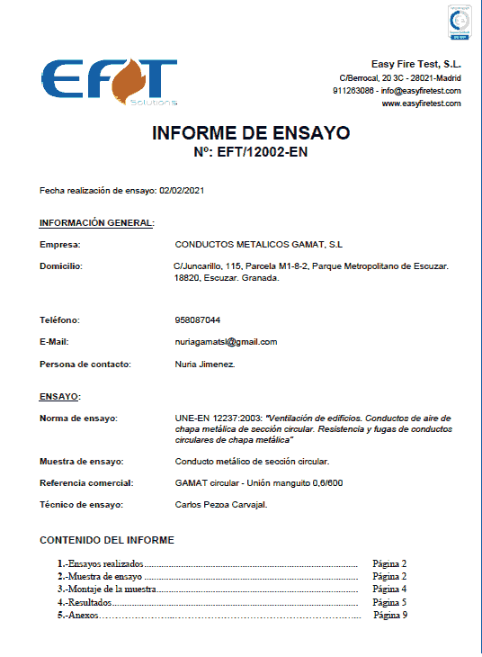 INFORME DE ESTANQUEIDAD ENSAYO Nº. ETF/12002-EN
