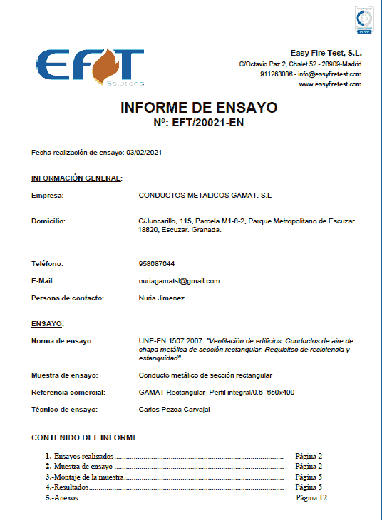 INFORME DE ESTANQUEIDAD ENSAYO Nº. ETF/21001-EN