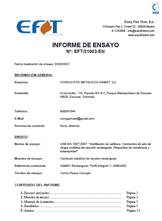 INFORME DE ESTANQUEIDAD ENSAYO Nº. ETF/21003-EN